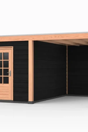 Direct Beschikbaar Douglas overkapping, 500 x 400, met achterwand en schuur, Westwood Elegant zwart
